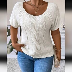 SHEIN Cream Cable Knit Scoop Neck Sweater